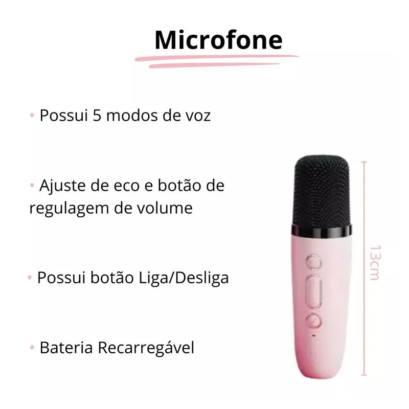 Caixinha de Som Karaoke Com Microfone Bluetooth Muda Voz